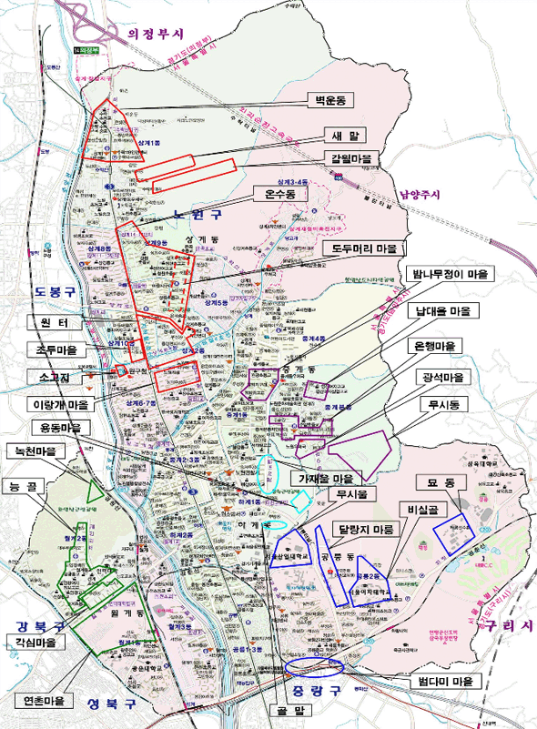 노원구의 옛 지명 지도 이미지, 아래 설명에서 계속